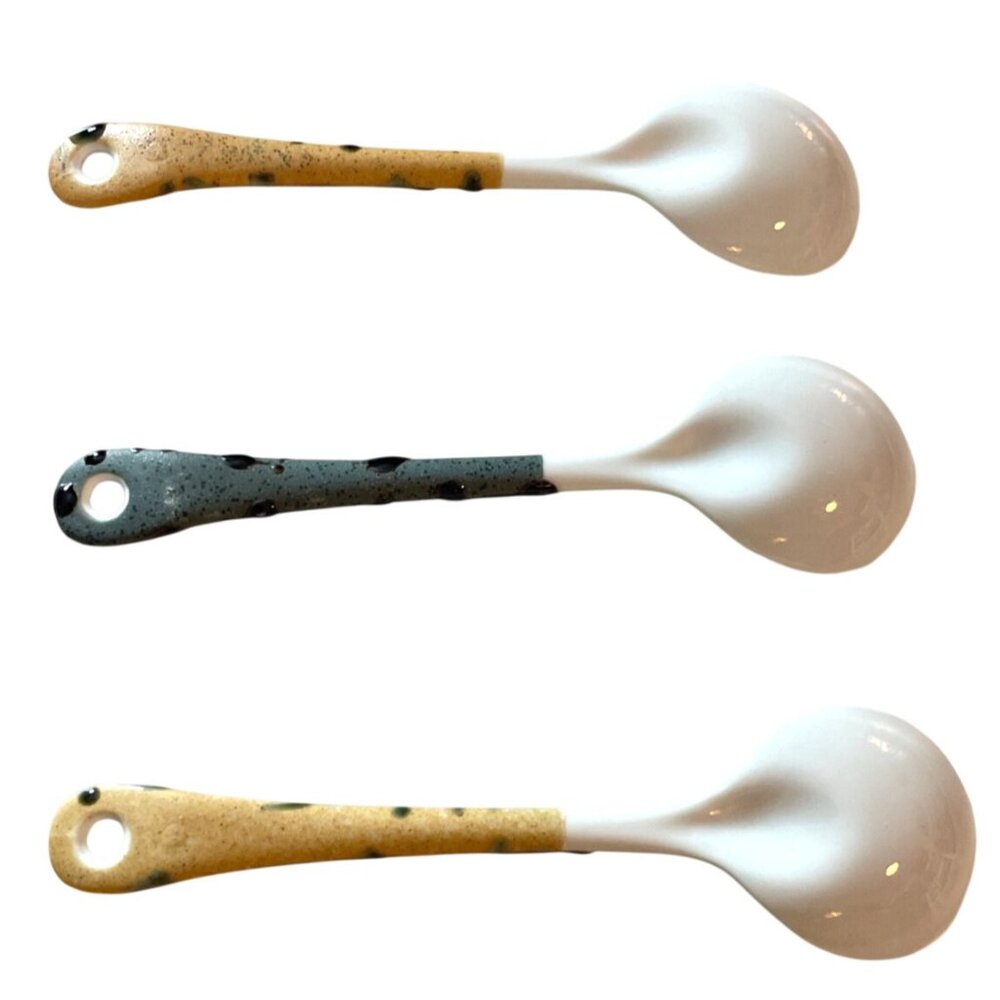 Handcrafted Ceramic Soup Spoons with Abstract Design Handles Set of 3 - Picture 3 of 6